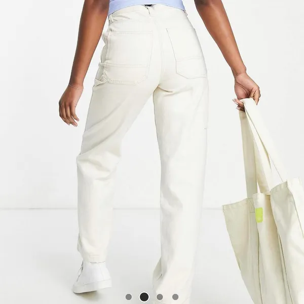 Topshop Wide Leg Baggy Carpenter Jeans Ivory White - Image 3
