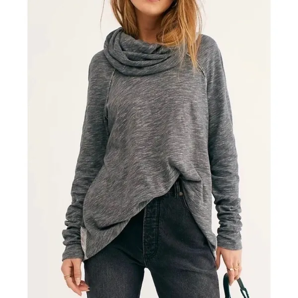 FREE PEOPLE FP Beach Cacoon Cowl Neck Knit Top Gray Space Dye X-Small Small - Image 4