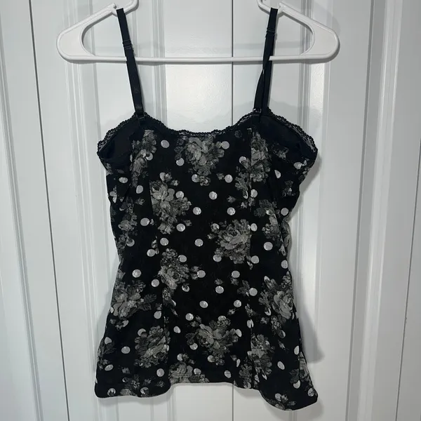 Floral Lace Corset Cami Top Black Polka Dot Med Fairy Grunge Whimsigoth Coquette - Image 4