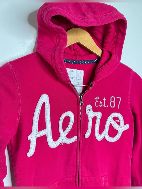 2011 Aeropostale Zip Hoodie Sweatshirt Jacket Hot Pink Size Small Y2K Style - Image 2