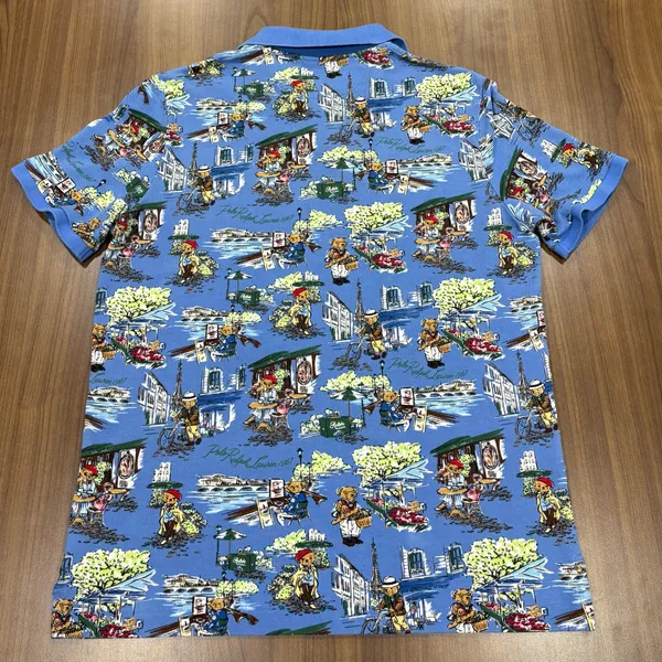Polo Ralph Lauren Polo Bear Paris All-Over Print Mesh Polo Shirt - Men's Size M - Image 5