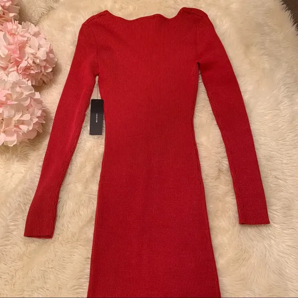 Lulu’s Brick Red Ribbed Bodycon Sweater Dress - Image 4