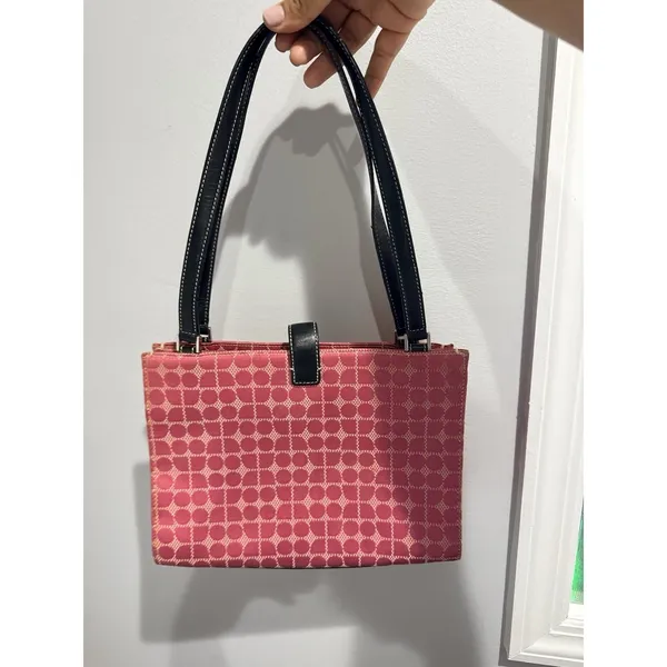 Kate Spade‎ Vintage Pink Logo Print Handbag Purse Black Trim 1 - Image 4
