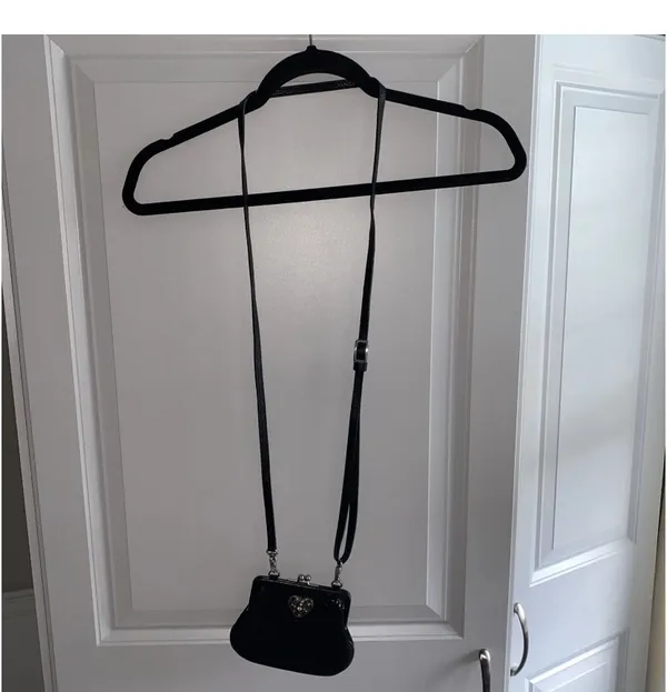 BRIGHTON Mini Purse Bag Rhinestone Heart Black Suede Leather Crossbody - Image 3