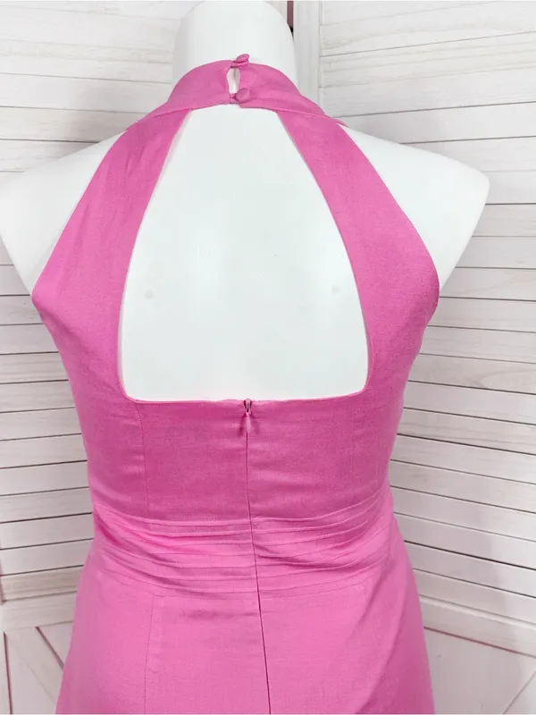 Jessica Howard Linen Blend Pleat Waist‎ Open Back Halter Maxi Dress Pink 14 - Image 6