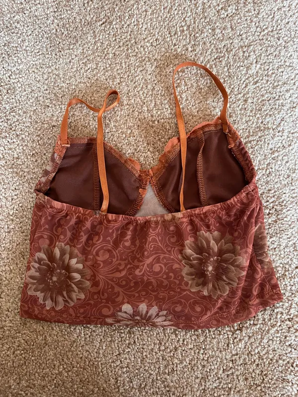 Floral Mesh crop top Orange - Image 2