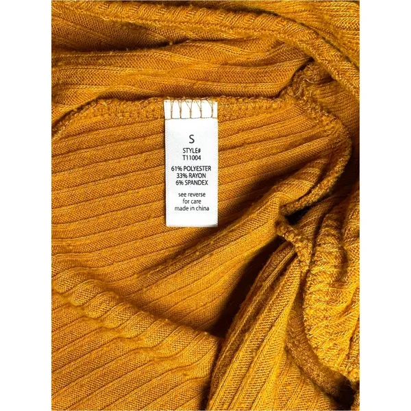 Active USA Ribbed Mustard Wrap Front Soft Crop Top Mustard Y2K Long Sleeve Small - Image 6