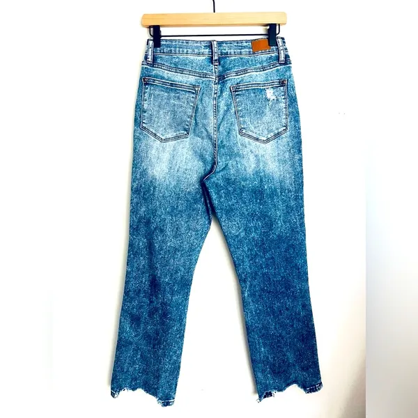 Judy Blue Cropped Bootcut Jean Distressed Stretch High Rise Chewed Hem Boho 7/28 - Image 3