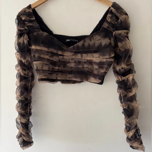 Zara Corsetry Pattern Tulle Crop‎ Top Woman's Long Sleeve - Image 2
