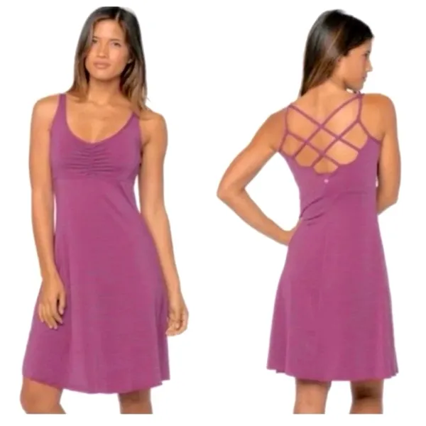 prAna Rebecca Athletic Dress Women XS‎ Purple Gray Striped Lattice Shelf Bra - Image 2