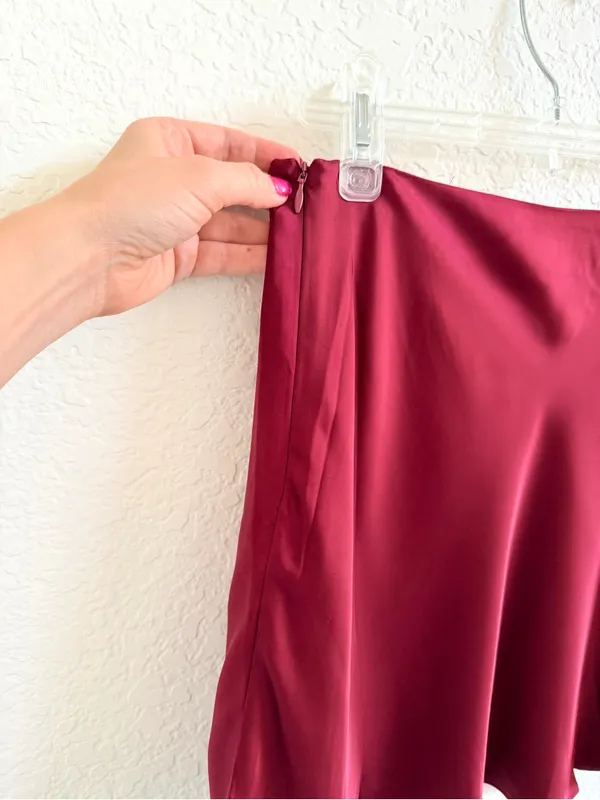 Meshki Satin Mini Skirt in Burgundy Red Purple Small S - Image 4
