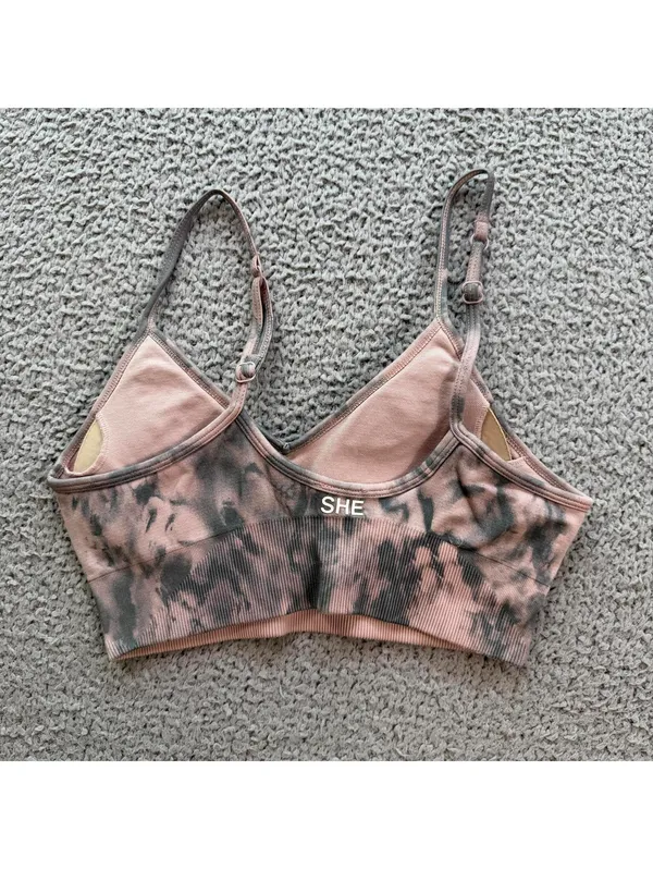 Darc Sport Wolves SHE Seamless Sports Bra Pink Gray Wash Tie Dye Gym Small - Image 2