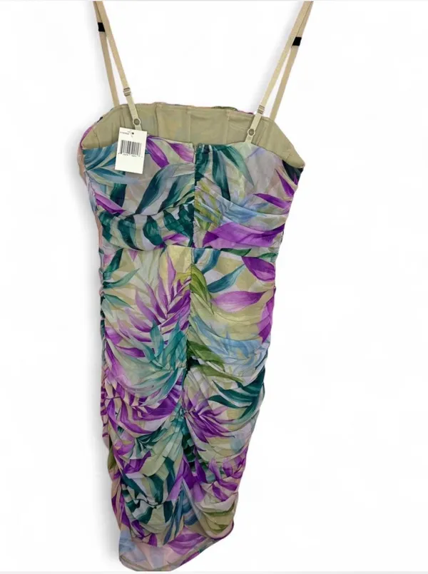 Guess Tropical print bodycon dress with ruched detail - Image 3