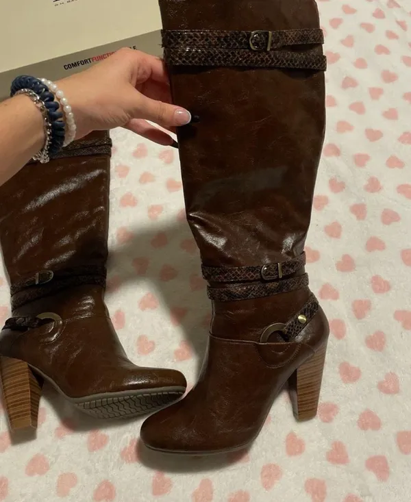 Bordeaux Bass Shoes Bass Brown Knee High Heel Boots Size 7 - Image 2