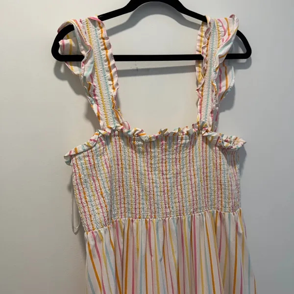 Crown & Ivy Women's Large Smocked Ruffle Strap Tiered Striped Midi Dress - Image 2
