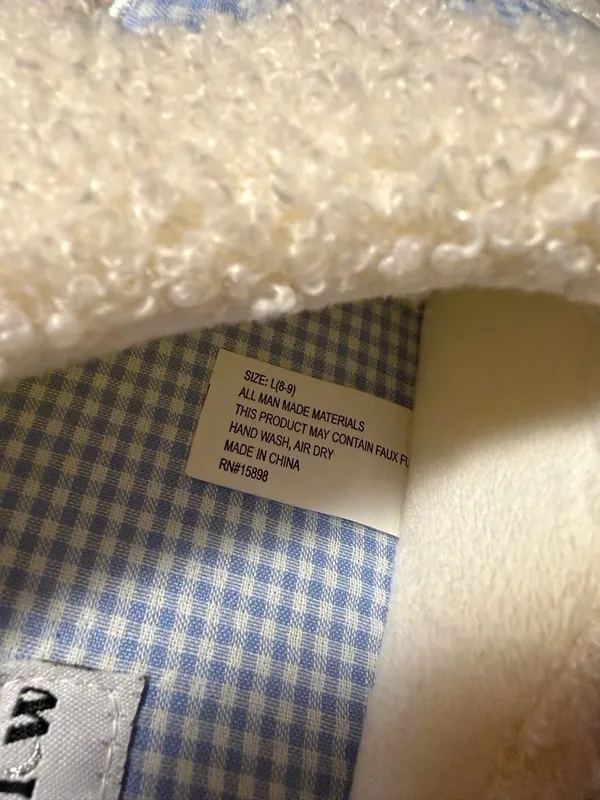 Plush Cream Sherpa Slip-On Slippers with Light Blue Gingham Bow - Image 7