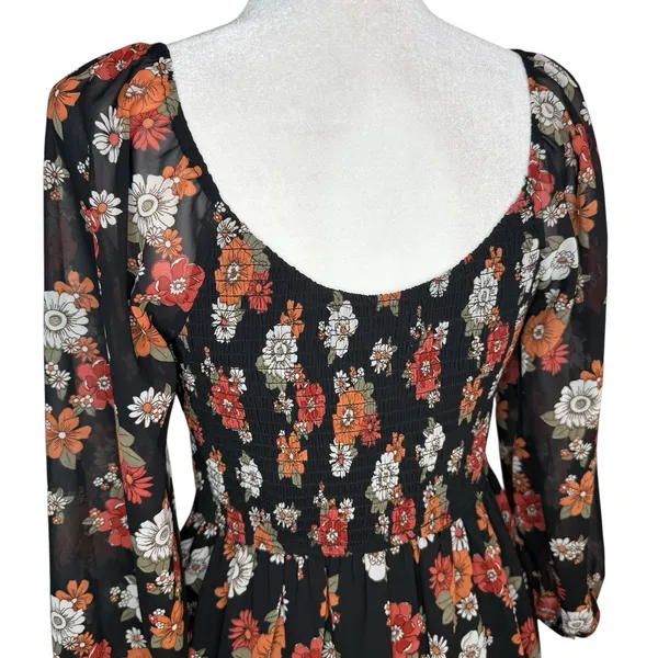 Hollister Dress Womens Medium Floral Long‎ Puff Sleeve Slit Midi Chiffon Retro - Image 6
