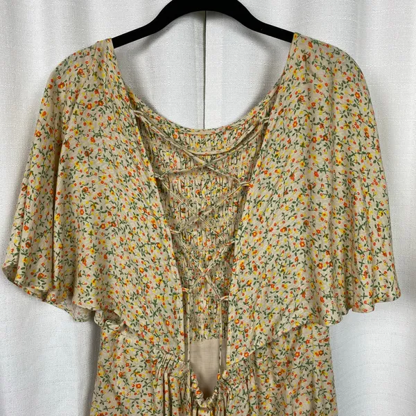 Free People Cream&Orange Floral Print Florence Smocked Mini Dress Sz.L - Image 12