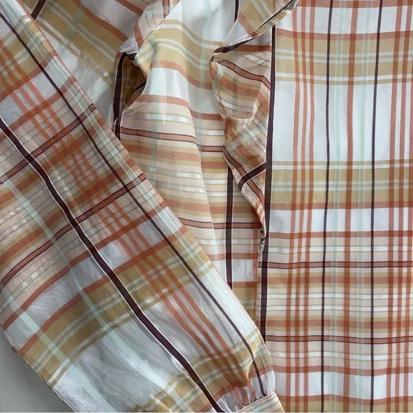 nwt ANTHROPOLOGIE current air ruffle plaid blouse top event work L - Image 7