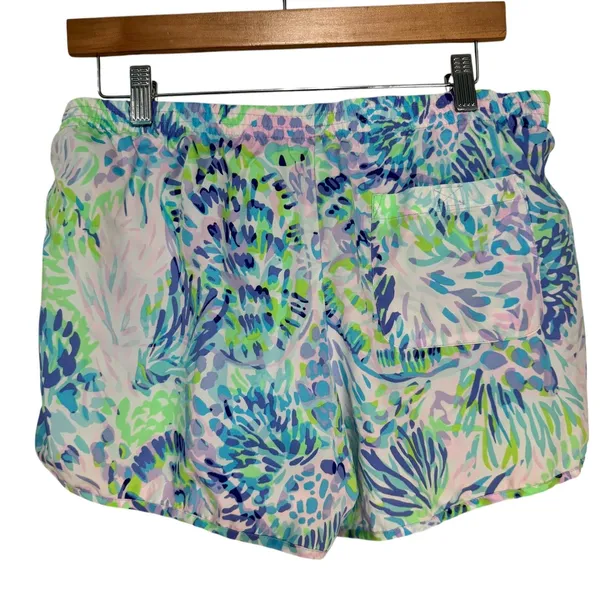 Lilly Pulitzer Luxletic Ocean Trail Shorts Blue Green Coral Print Womens Large - Image 9