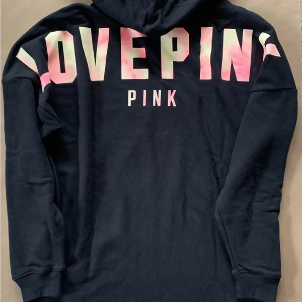 Victoria Secret Vintage Black Hoodie with Pink Dog Logo small - Image 2