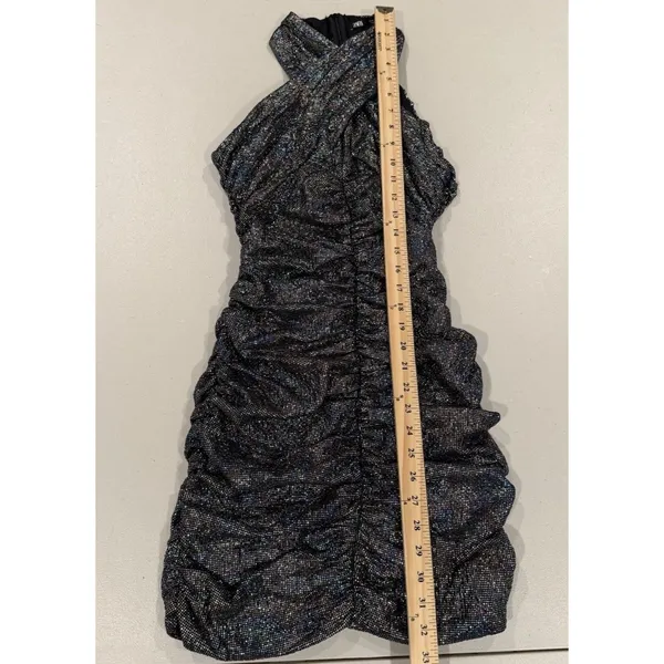 Zara Mini Dress Small Criss Cross Halter Sparkly Ruched Bodycon Party Cocktail - Image 3