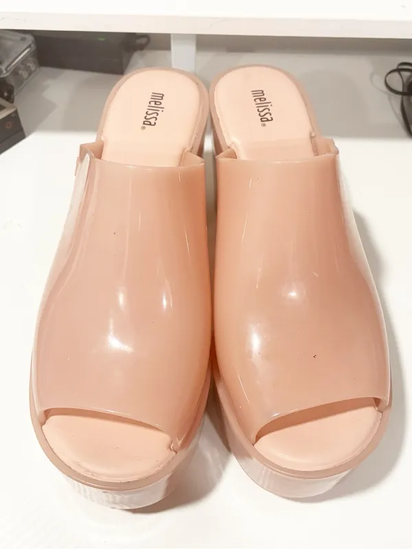 Melissa Mule Heel PVC Jelly Peep Toe Chunky Blush Pink Size 10 - Image 2