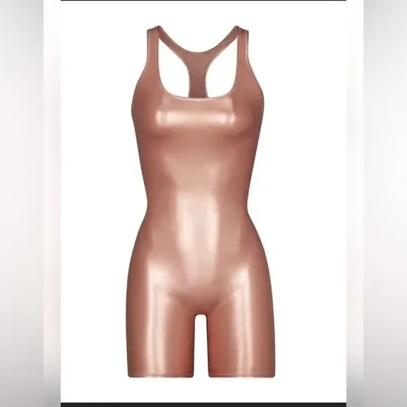 SKIMS Onesie Metallic Stretch Cycle Suit Rose Gold Copper *RARE* Stretch NWT XS - Image 4