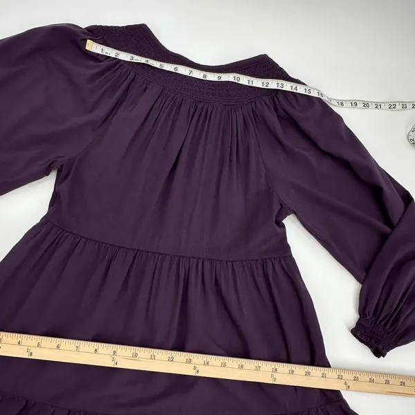 Old Navy Dress Womens XS Purple Tiered Smocked Yoke Mini Long Sleeve Peasant NWT - Image 10