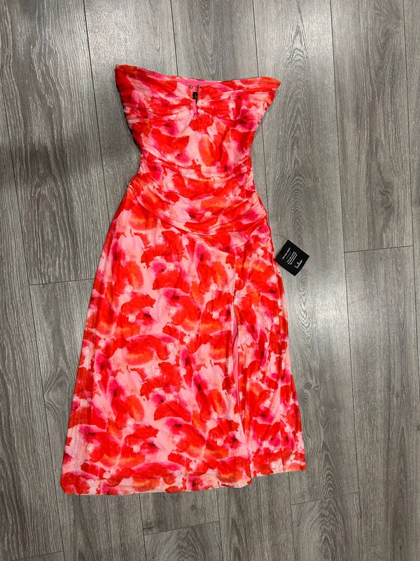 New Lulus Chania Pink Multi Abstract Strapless Midi Dess Size Small MSRP $59 - Image 7