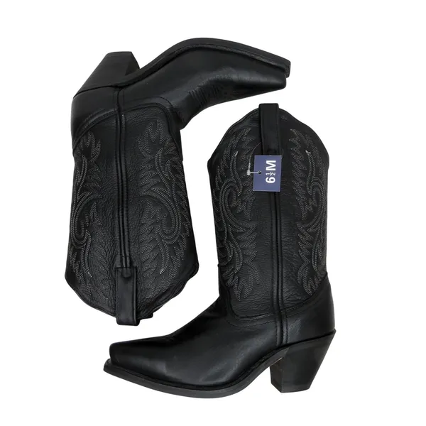 Masterson Boot Co Black Cowboy Boots With White Stitching 6.5 Leather Cowgirl - Image 5