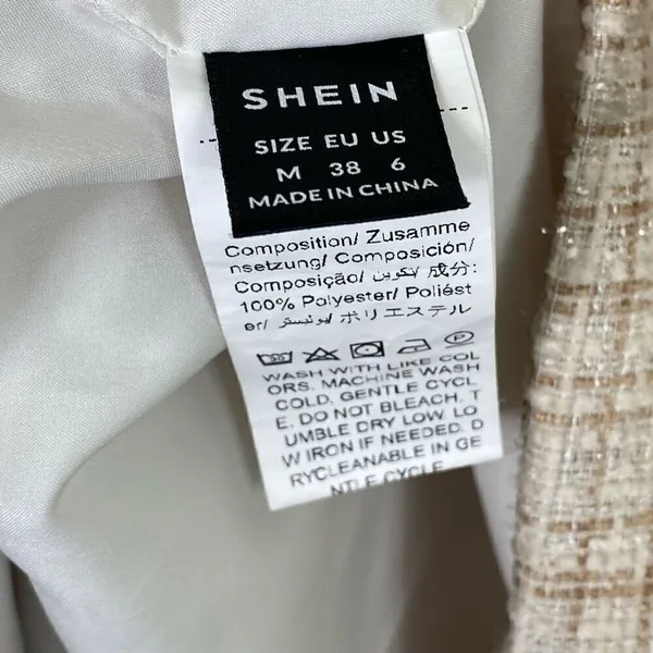Shein Tan & White Tweed Sleeveless Mini Dress Size M - Image 4