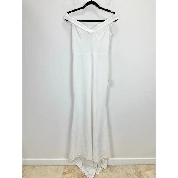 Lulus Arienne White Off-the-Shoulder Mermaid Maxi Dress Wedding Medium NWT - Image 5