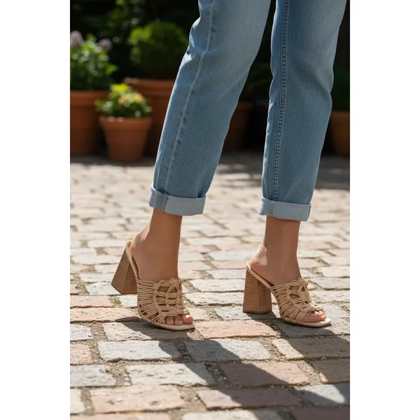 NWT Sam Edelman Laurette‎ Almond Lattice Square Toe Block Heel Sandals - Image 2