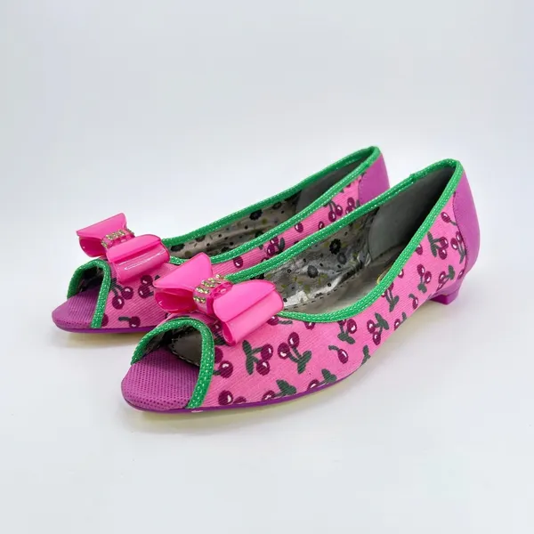 Poetic Licence Danty Doll Shoes 7 Pink Cherry Bow Rhinestone Peep Toe NWOB - Image 3