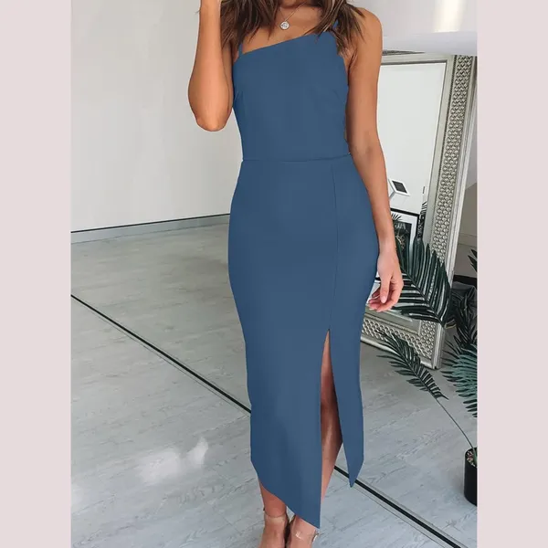 NWT Gray/Blue Spaghetti Strap Asymmetrical Midi Dress – XS‎ - Image 4