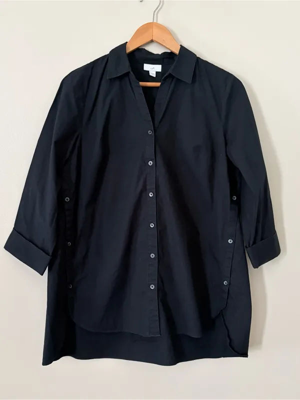 J.Jill Black Button Front Shirt High Low Tunic 3/4 Sleeve 100% Cotton Size M - Image 9