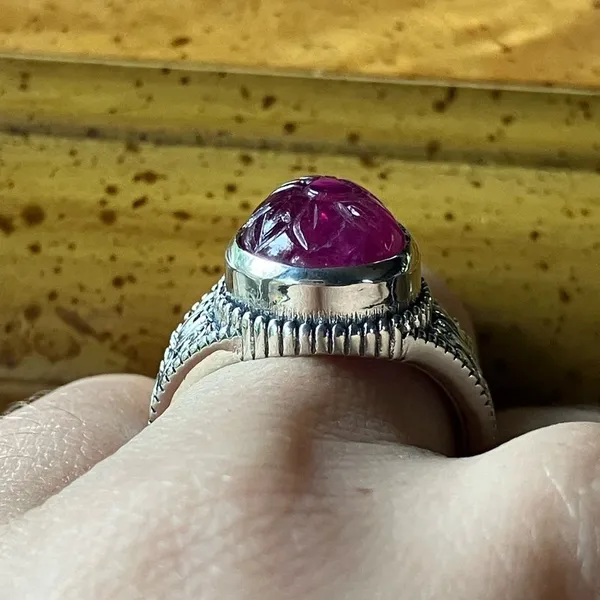 Natural Ruby Sterling Silver Artistic Ring Size 7 Red - Image 2