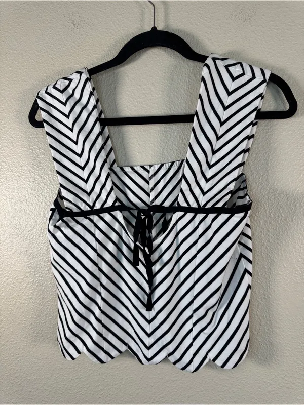 Maeve Anthropologie Black White Striped Scalloped Crop Blouse Womens S Summer - Image 8