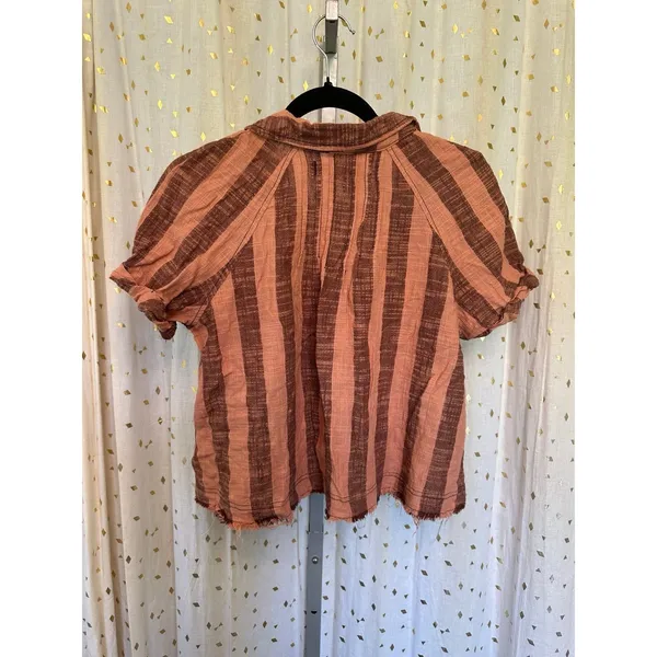 Free People We The Free Away At Sea Frayed Hem Button Down Striped Top M - Image 3