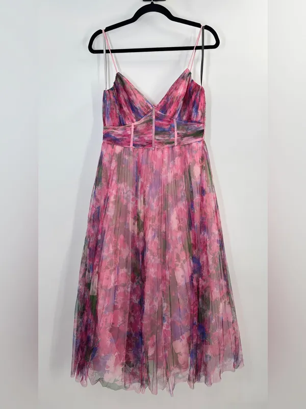 Monique Lhuillier Madison Floral Plissé Tulle Dress Waterlily Corset - Image 5