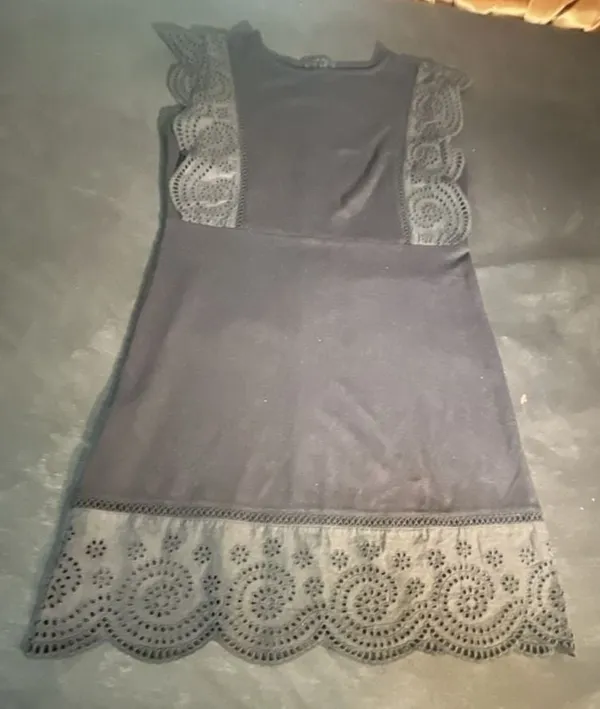 Newtimes Creative Black Mini Dress with Eyelet Lace Trim Detail - Image 2