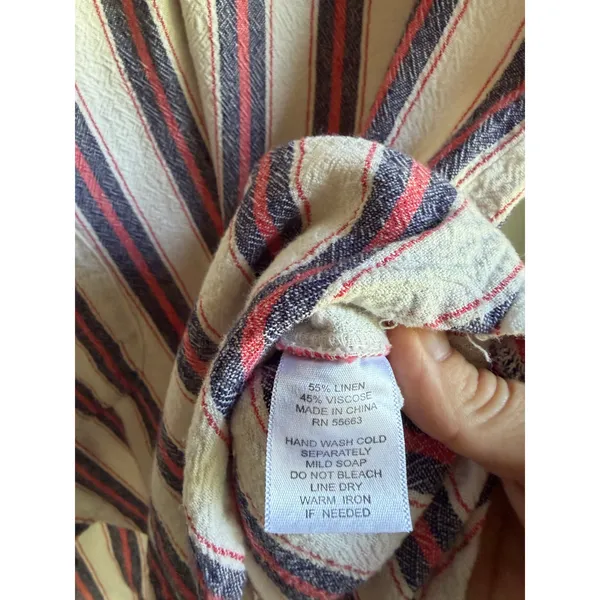 ForCynthia Beachwear Linen Blend Striped Hooded Cover Up Tunic Small - Image 8