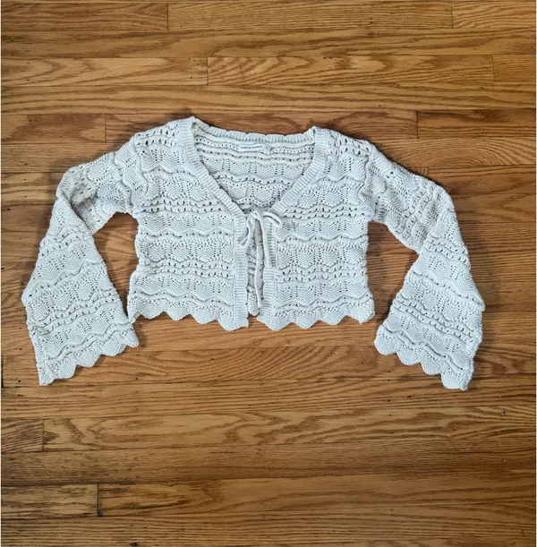 Urban Outfitters Crochet Bell Sleeve Tie Front Cardigan Sweater - Image 2