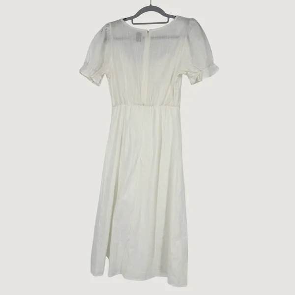 Polly White Cotton‎ Puff Sleeve Midi Dress Sweetheart Neckline Size 2 Cottage - Image 2