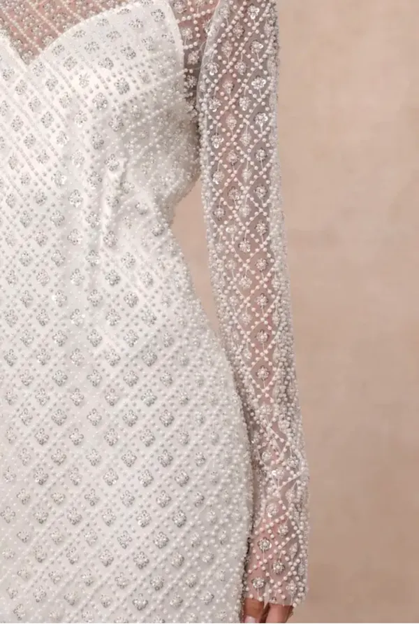 Lulus White Sequin Pearl Midi Dress - Image 6