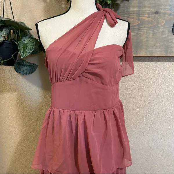 NWT Lulus Elevated Vision Rusty Rose One-Shoulder Tiered Maxi Dress - Image 4