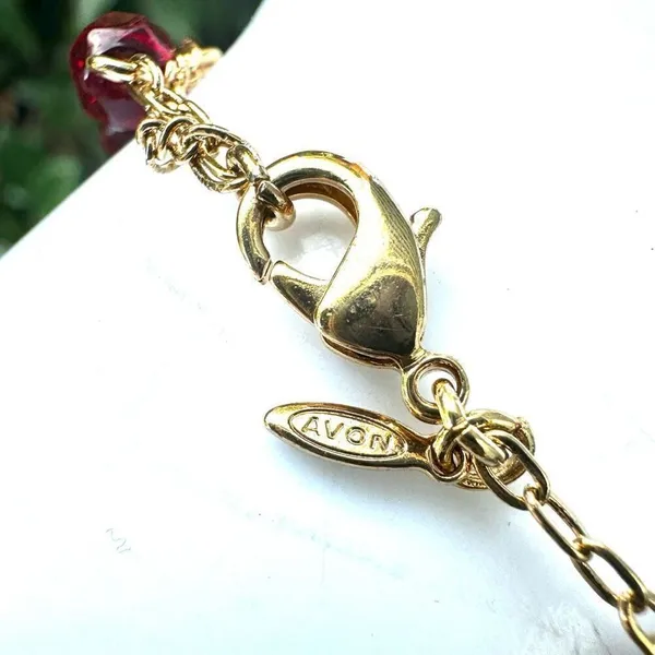 Avon Red Crystal Gold tone cross charm Bracelet - Image 4