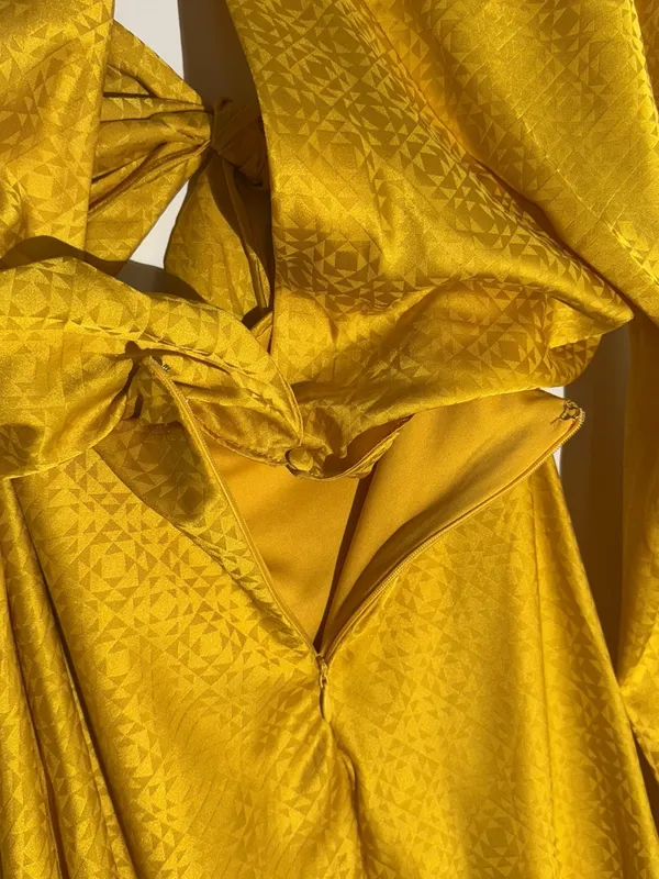 NWT Rare London Anthropologie Textured Golden Yellow Satin Tie-Front Dress - Image 14