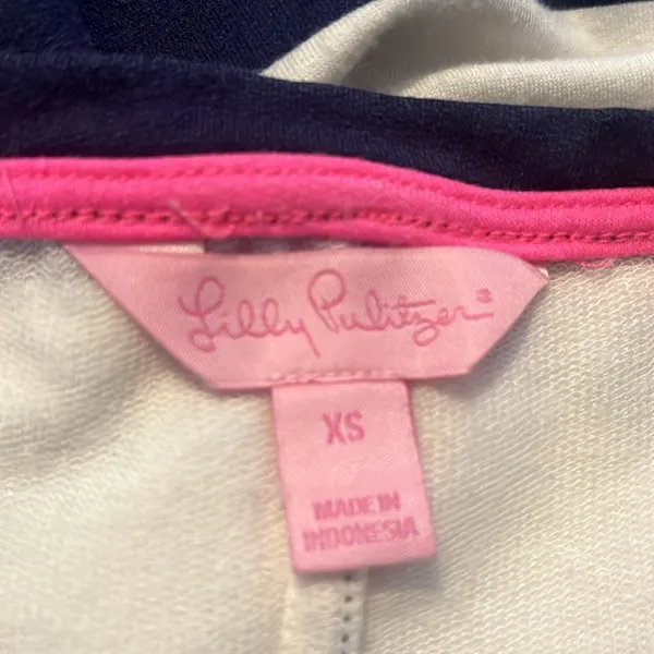 Lilly Pulitzer XS Devon A Line Dress Navy White Aquatic Stripe Pink - Image 4